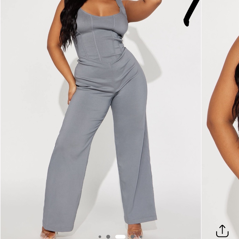 Gray Strapless Jumpsuit with Wide-Leg Pants